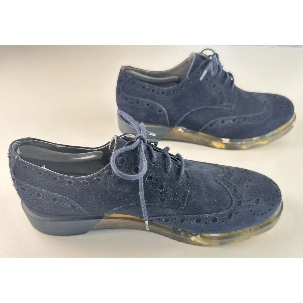 Anthony Miles Blue Suede Brogue‎ Shoes Clear Sole Men's Lace-Up Size 11 Shoes